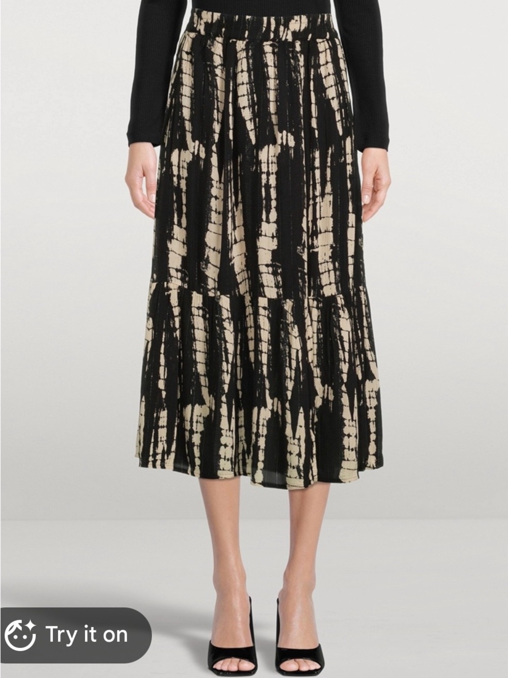 BA&SH Kylie Black & Beige Tie-Dye Midi Skirt Size XS Like New
